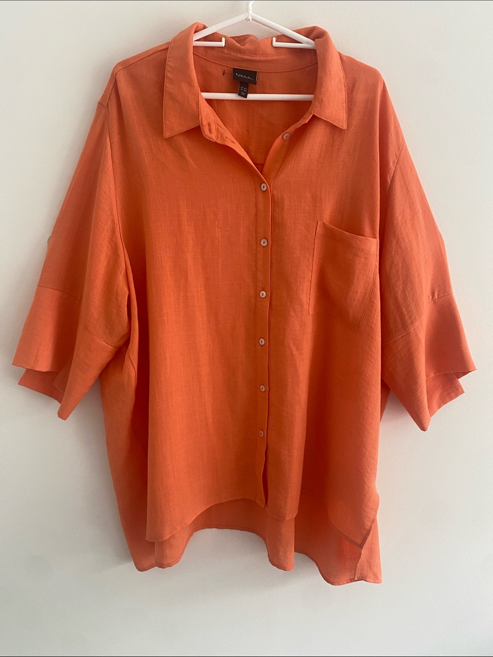 Ulla Popken Button Down Shirt Blouse Persimmon Sleeve Detail Size 28/30